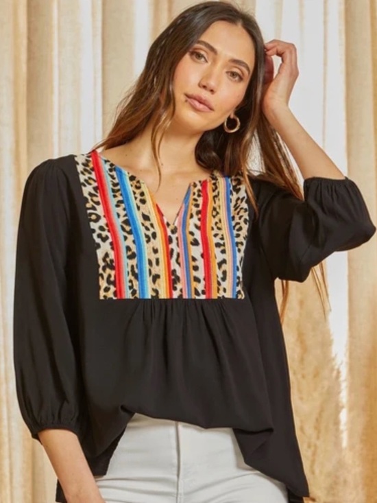 Savanna Jane Tops - Like new Savanna Jane Black Blouse. Multicolor Embroidered Leopard Yoke Size S